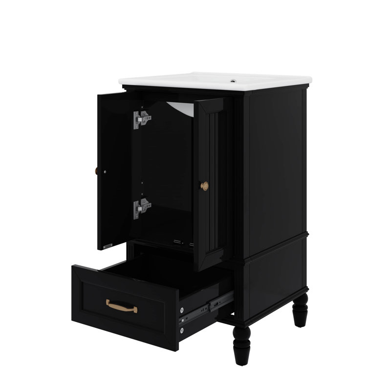 Meuble-lavabo de 20 po avec lavabo, tiroir simple, loquet de porte magnétique et repose-pieds réglables, Noir