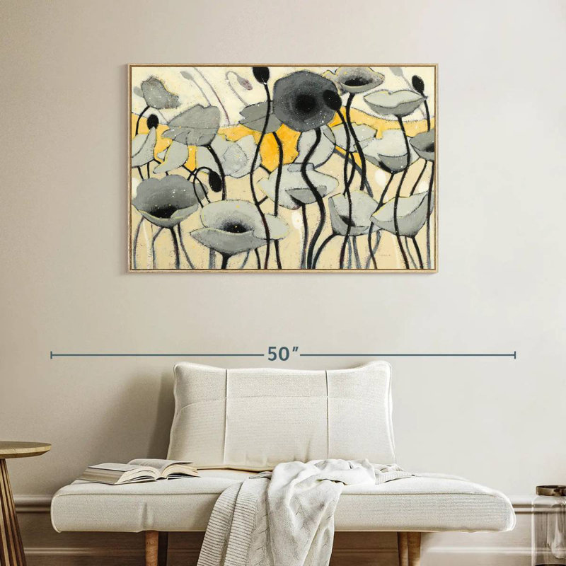 Fleur de jour de neige gris, Cadre flottant en bois naturel, 40 po x 27 po