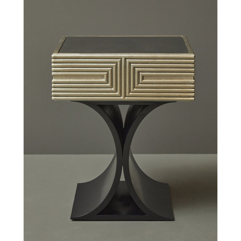 Square Black and Gold Geometric Wood Spot Table