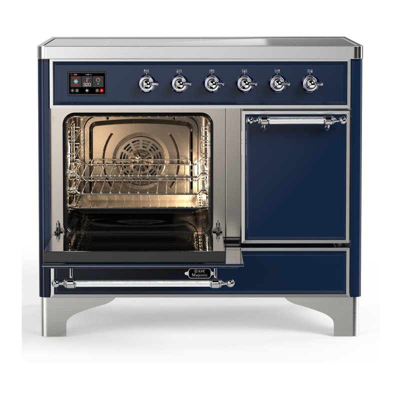 Cuisinière à induction ILVE Majestic III Series 40 po avec 6 éléments à induction (porte pleine), Bleu nuit, Chrome chrome