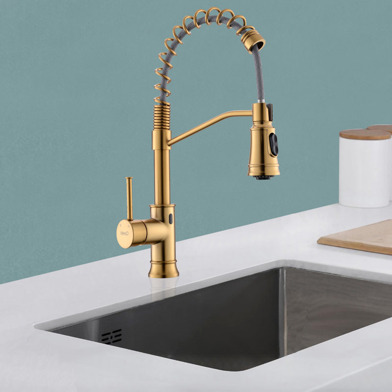 Robinet de cuisine sans contact avec douchette rétractable, robinet d'évier de cuisine monocorps à poignée simple en nickel brossé