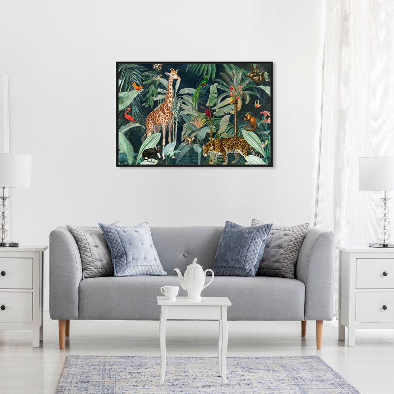 " Jungle Reves ", Picture Framed Canvas, 30" H x 45" W, Black