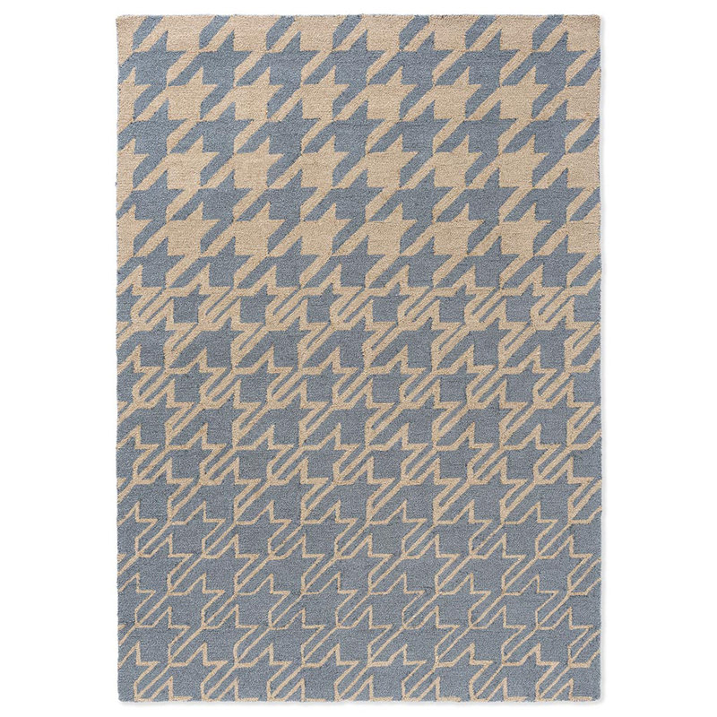 Houndstooth Area Rug in Washed Blue/Beige, Rectangle 6'7" x 9'2"