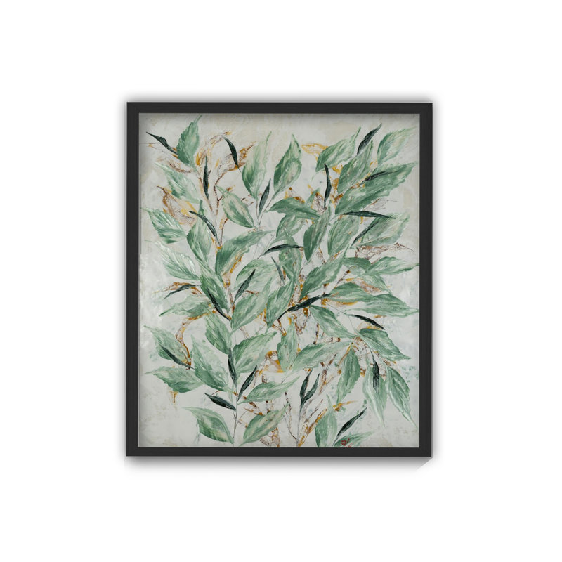 "Verdant Sprig", art mural sur toile, Cadre flottant noir, H 16 po x l 12 po