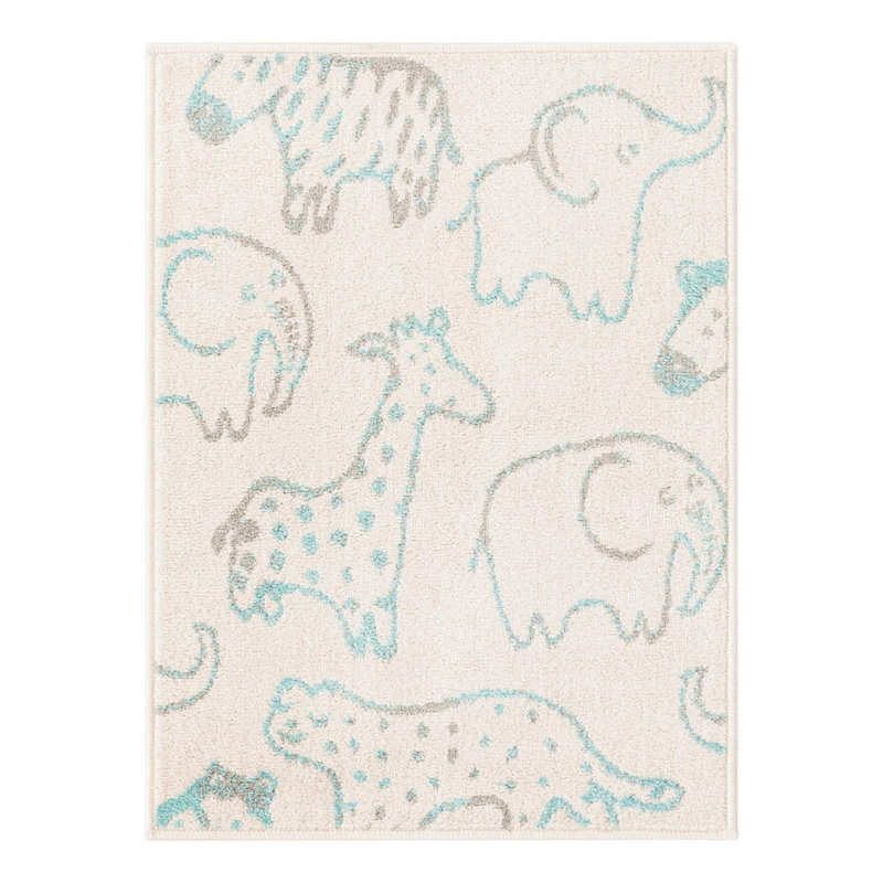 Whimsy Safari Animals Kid Rug, Rectangle 3'11" x 5'11", Ivory