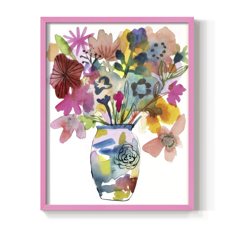 Linear Bouquet I, reproduction encadrée - bois massif, H 21 po x l 17 po, Rose