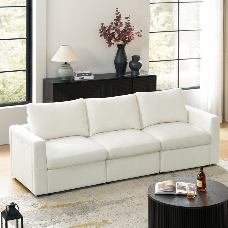 Doulyn 3 Piece Storage Sectional Sofa With Multi-Functional Armrests, Beige