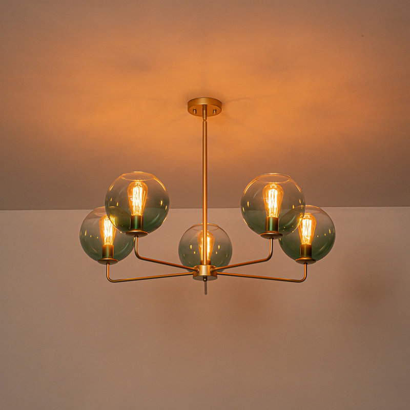 5 - Light Gradient Blue Sputnik Sphere Modern Glass Bubble Chandelier, Green