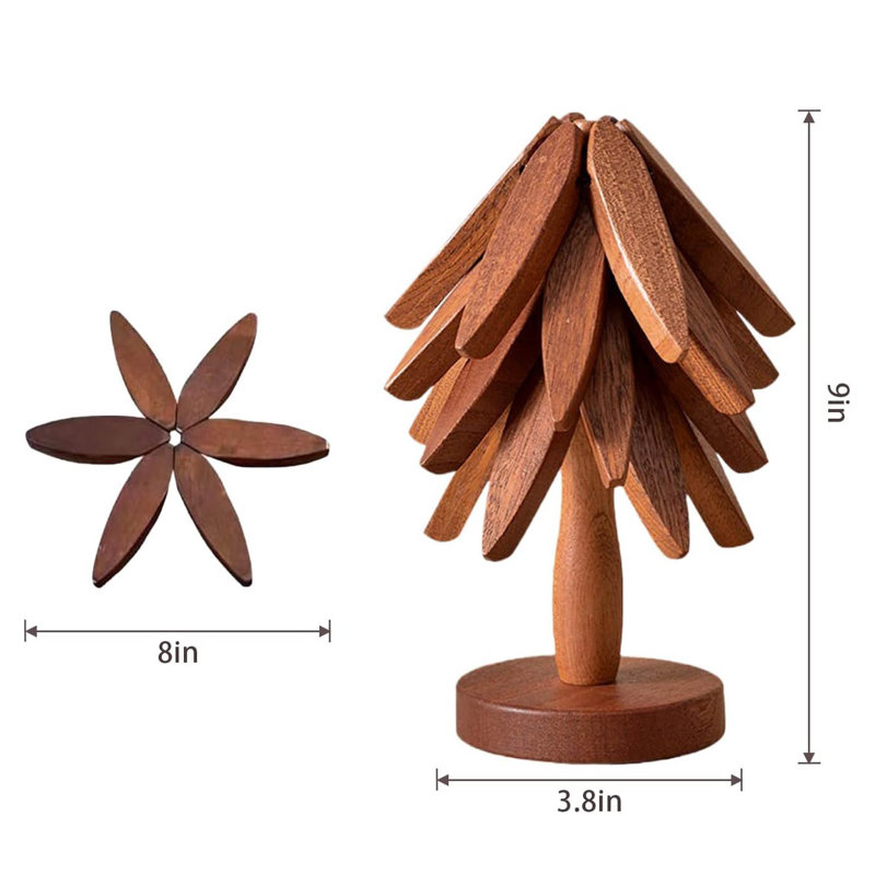 Wooden Trivets For Hot Dishes, Tree Shape Trivet Set, Walnut