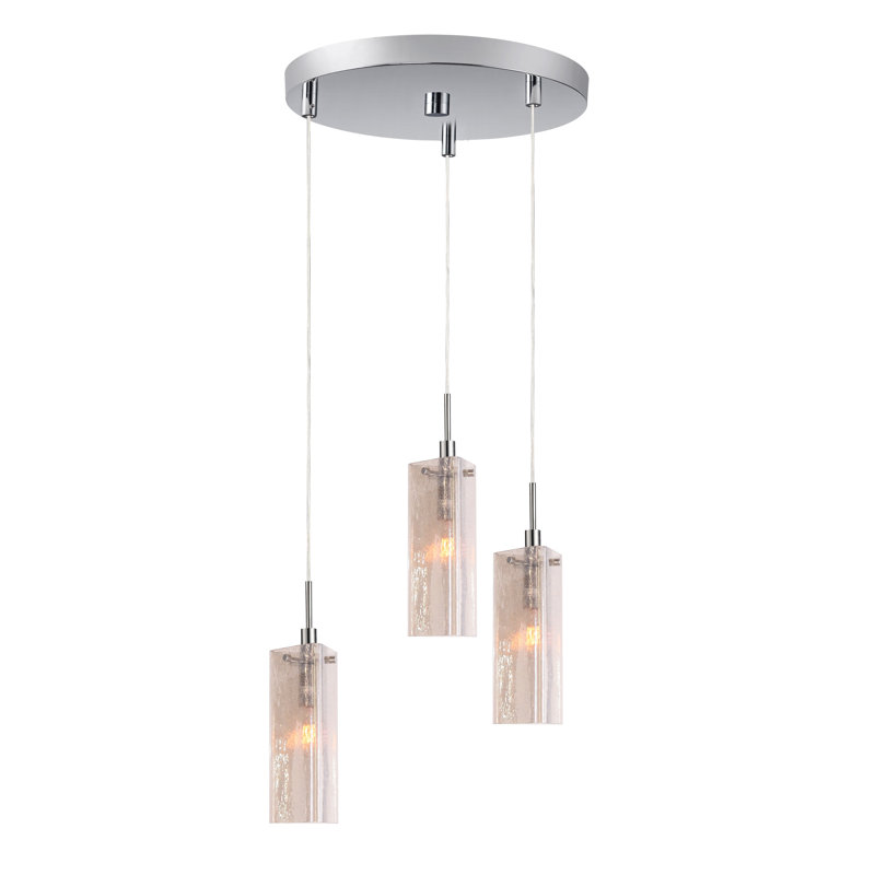 3 - Light Cluster Pendant, Satin Nickel, Amber Mosaic