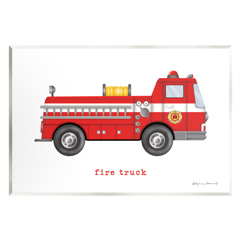 Camion de pompier rouge par Stephanie Workman Marrott - impression, H 10 po x l 15 po x P 0,5 po, Unframed