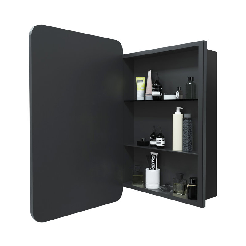 Pharmacie rectangulaire avec tablettes, Noir mat