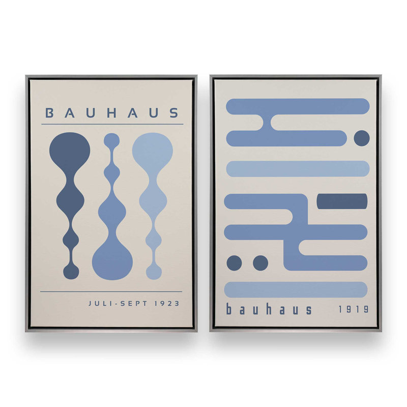 Ensemble de 2 circuits bleu rétro, Cadre flottant en chrome poli, H 19 po x l 26 po