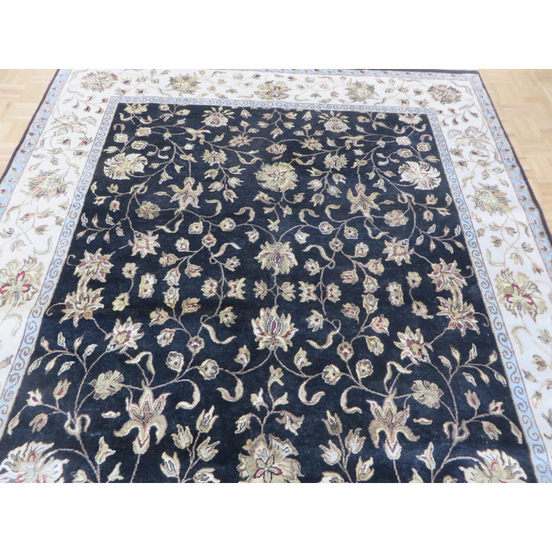 Tapis intérieur en laine noir/beige 7 pi 11 po x 10 pi 1 po one-of-kind à la main noué la Beane
