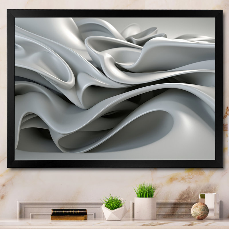 «Gray Infinite Ripples - Abstract Modern Waves», reproduction sur toile encadrée, Cadre photo unique, Noir, H 12 po x l 20 po