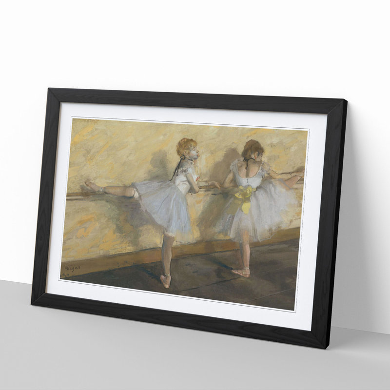 Ballet Ballerina Dancers Practicing at the Bar by Edgar Degas - Picture Frame Painting, Black Framed, 48cm H x 65cm W x 2cm D