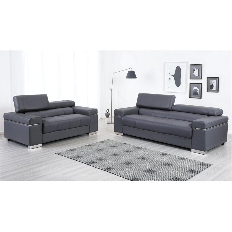Ensemble de salon 2 pièces en cuir blanc Reims Collection, Cuir véritable gris