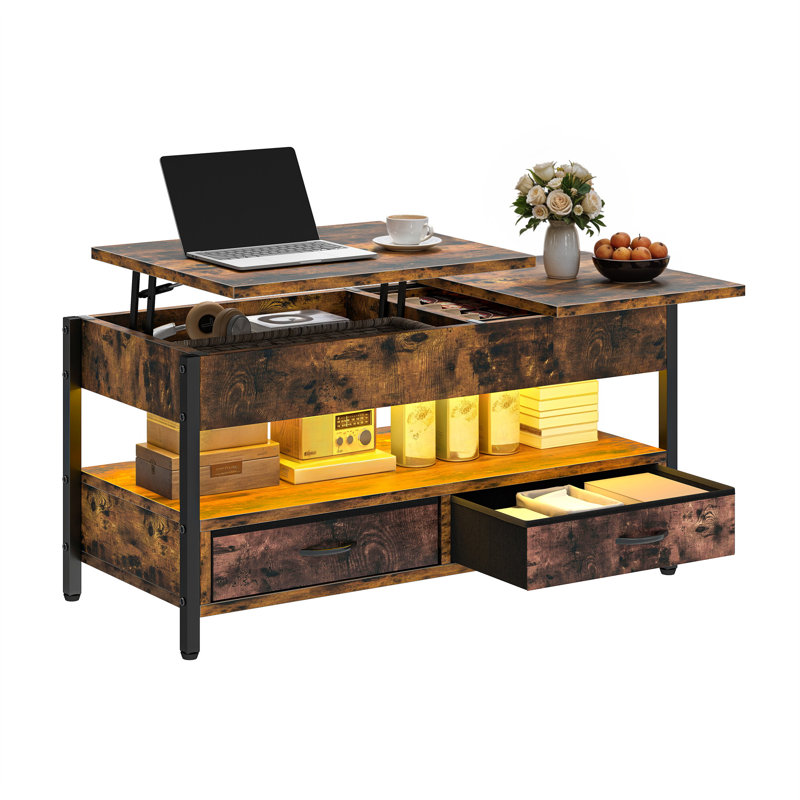 Metro Lane Lift Top Wooden Coffee Table with 2 Drawers And Storage Shelf, Brown