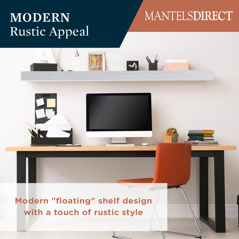 Modern Ember Vara Wood Mantel Shelf - 3 Inch Height - Variations in Grain and Natural Distressing, White Paint, 48"