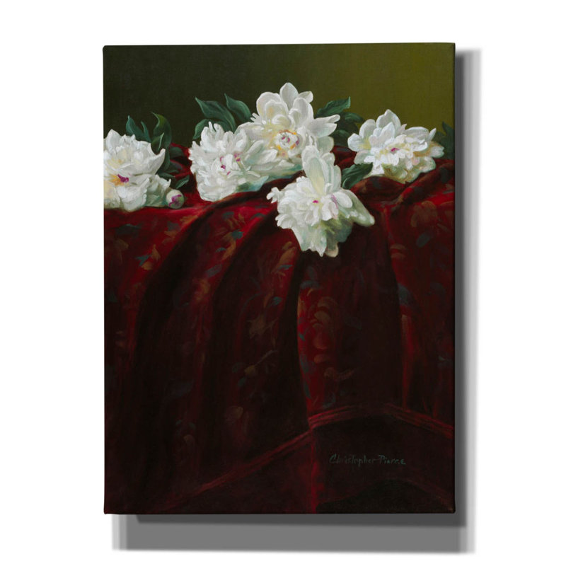 Pivoines sur cramoisi sur toile par Christopher Pierce, H 16 po x l 12 po x P 0,75 po