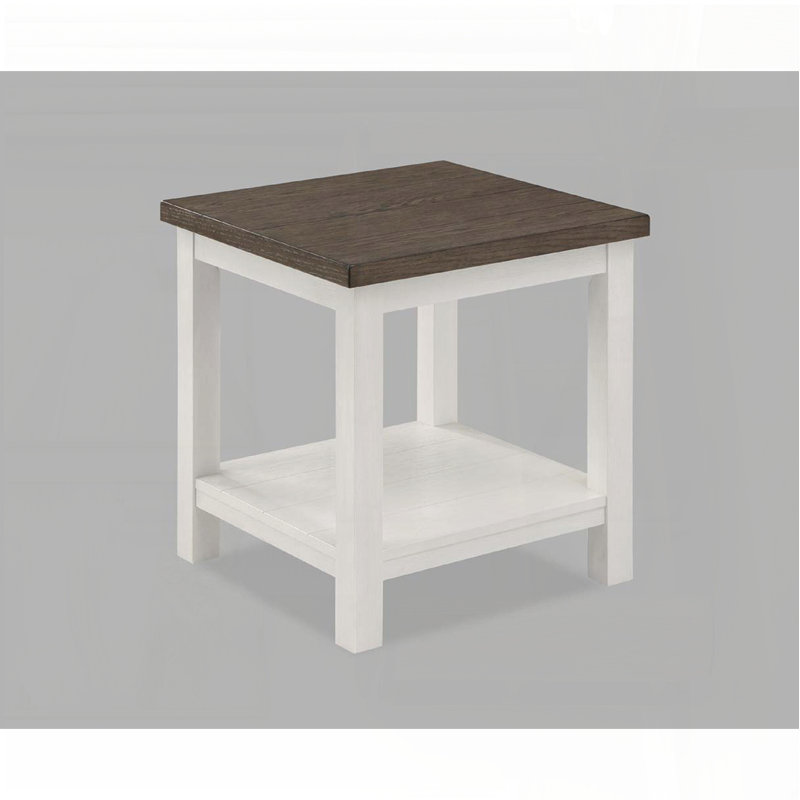 Table de bout style campagnard avec finition bicolore - plateau rectangulaire, base blanche