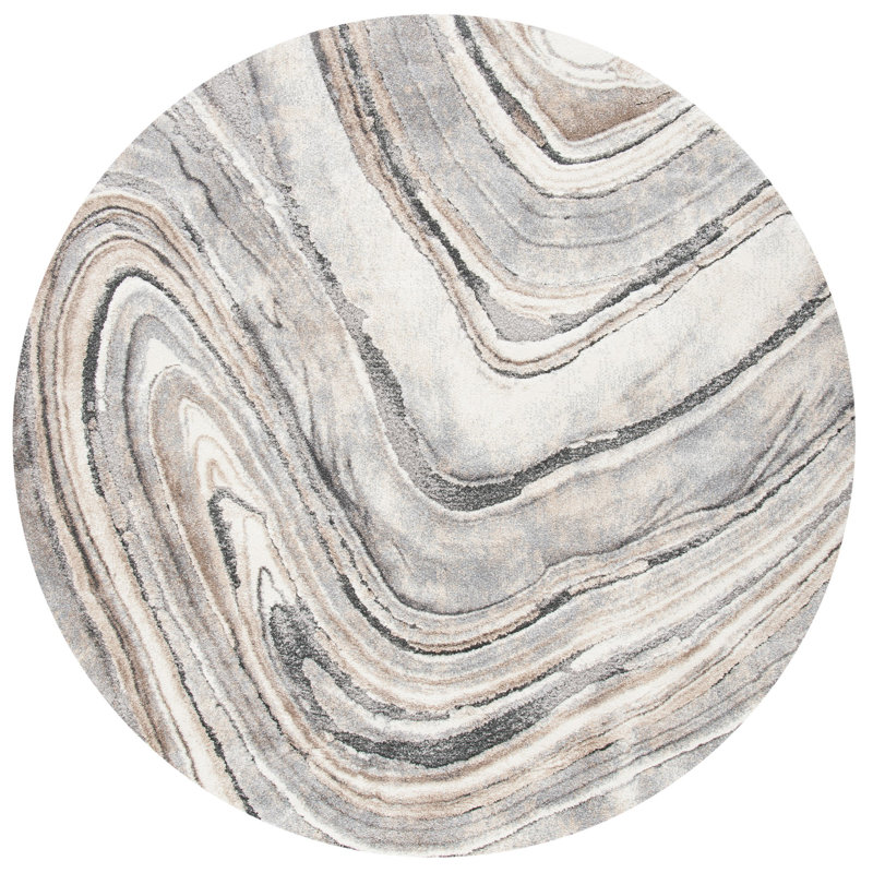 Makenna Abstract Ivory/Gray/Tan Area Rug, Round 6'7"