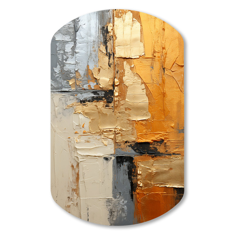 Gold Grey Gleaming Geometry XV - Cylinder Abstract Collages Metal Art, Asymmetrical Metal Wall Sculpture Print