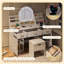 Coiffeuse 47,2 "avec miroir et lumière, coiffeuse avec tabouret de rangement rembourré, coiffeuse avec deux organisateurs, 3 tiroirs et 2 armoires pour la chambre à coucher, blanc