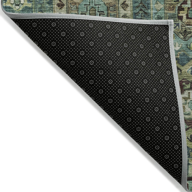 Tapis bleu sarcelle lavable à la machine intérieur / extérieur Xhevrie, Rond 8 pi