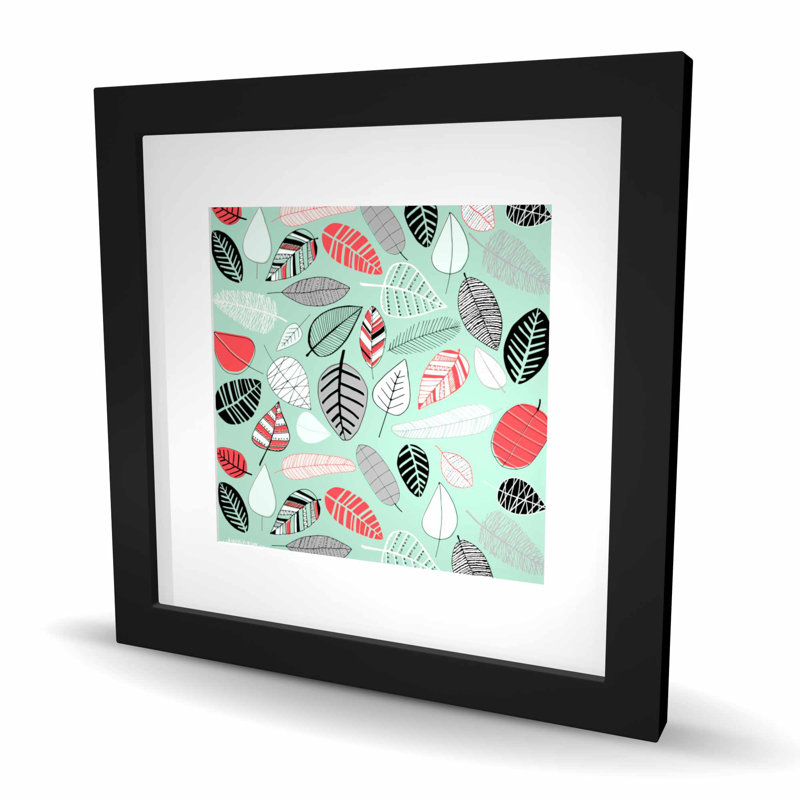 Reproduction encadrée de feuilles turquoise - feuilles illustratives