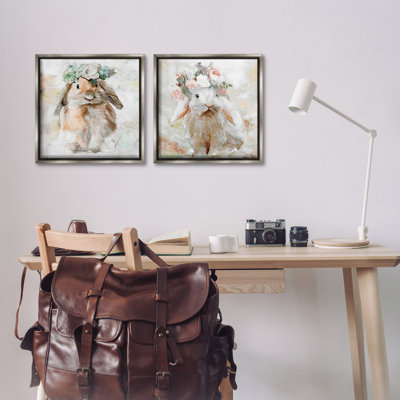«Soft Spring Floral Bunnies», ensemble de 2 toiles flottantes encadrées par Steller Design Studio