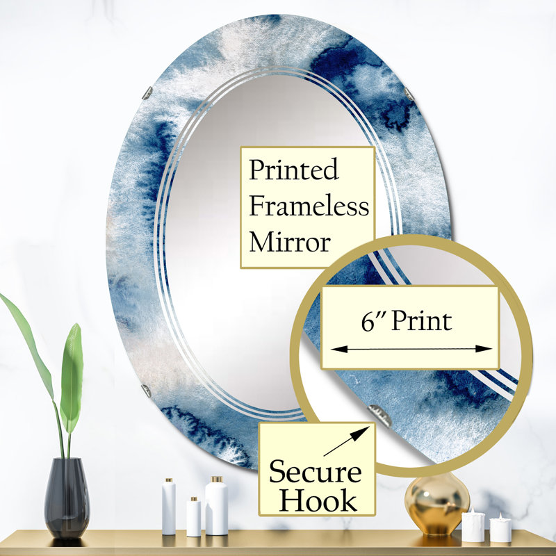 Classic Blue Watercolor Wall Mirror, Modern Printed - Watercolor Abstract Classic Blue II, 36" x 24"