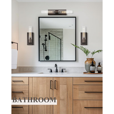 Farmhouse Wall Sconce Lighting Set Of 2, 1-Light Vanity Fixture With Clear Glass Shade, Oil-Rubbed Bronze Finish For Bathroom, Bedroom, And Kitchen
