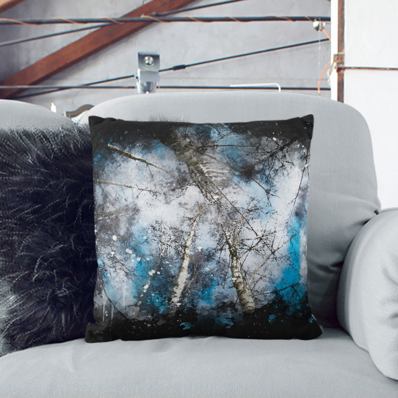 Birch Tree Forest Vol.3 Paint Splash Scatter Cushion, 40cm H x 40cm W x 15cm D, Black, Grey, Grey
