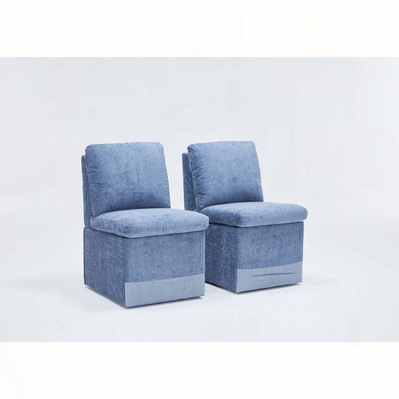 Chaise rembourrée en lin sans accoudoirs, Bleu