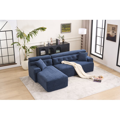 Canapé modulaire 105 po avec méridienne en L 105 po, canapé modulaire moderne avec assise profonde, canapé désossé pour le salon et la chambre à coucher, aucun assemblage requis, bleu.