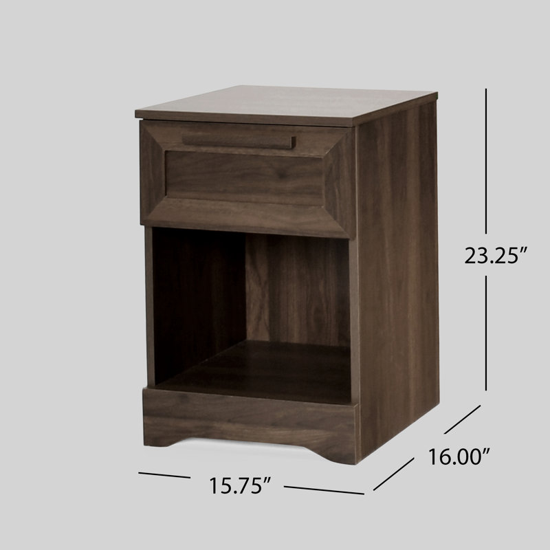 Walnut Rustic 1-Drawer Nightstand with Open Shelf