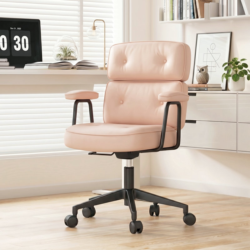 Fauteuil de bureau ergonomique en polyuréthane avec support lombaire, Rose