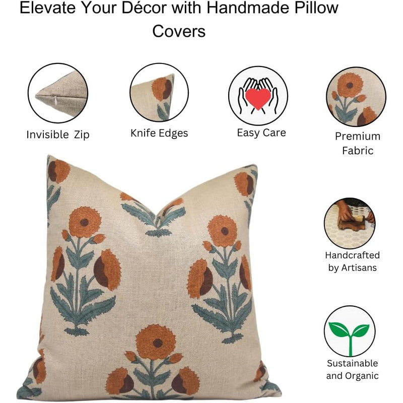 Linen Pillow Cover, Red Floral 4, Square, 22" x 22"