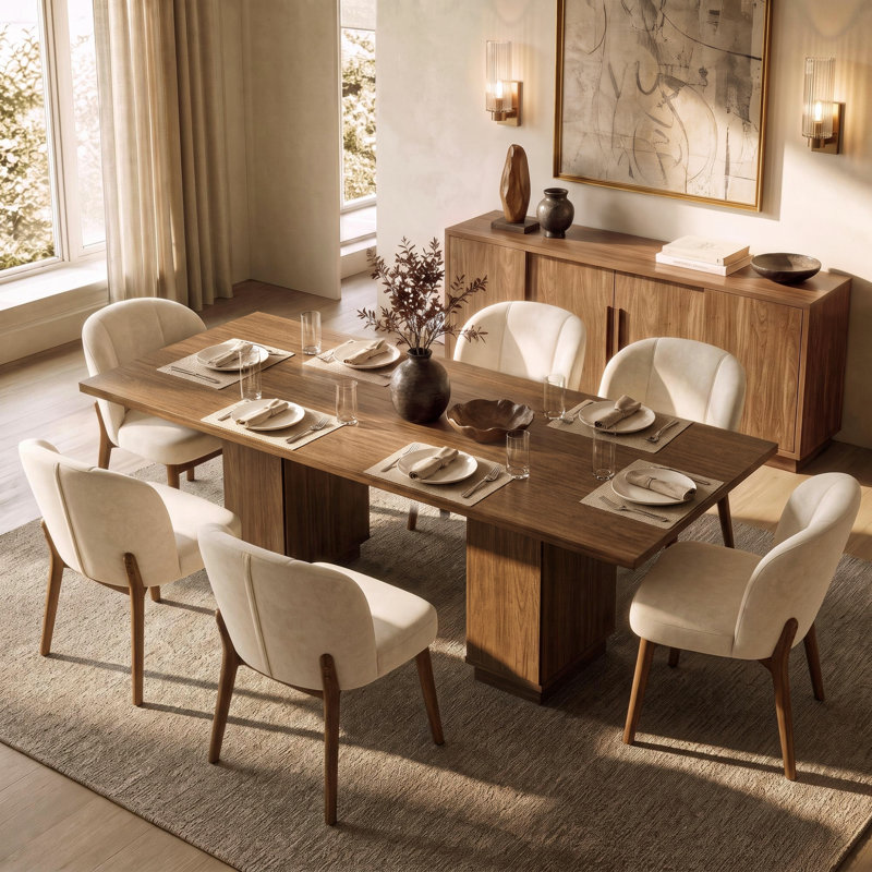 Bucz 62.9"-78.7" Walnut Wood Extendable Dining Table with Storage Drawers