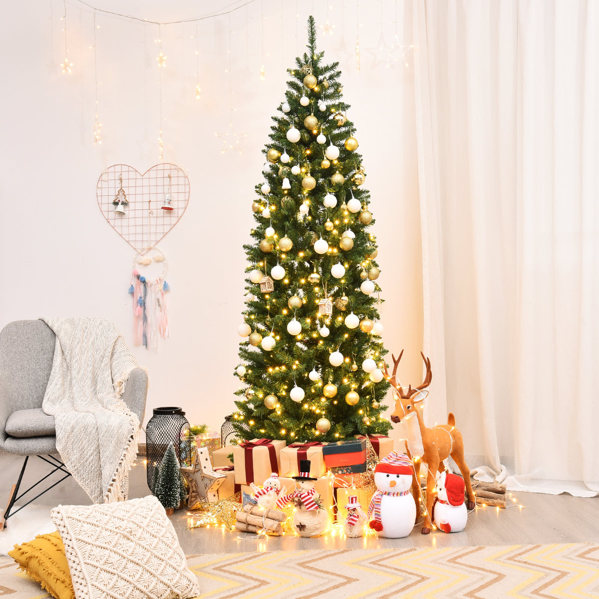 White Flocked 7' Pre-Lit Pine Christmas Tree, 7' H