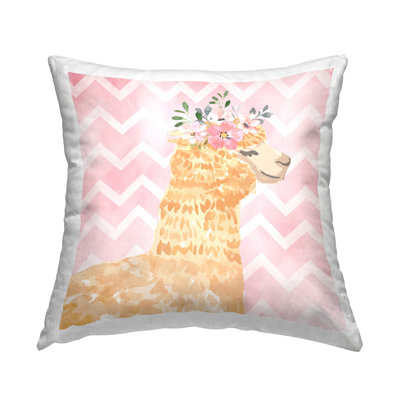 Motif de coussins roses avec motif de chevron rose en couronne de fleurs d'Alpaga