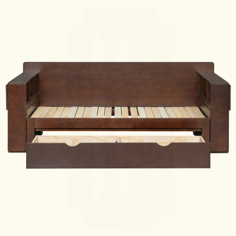 Daybed With Removable Desk, Storage Drawers & Hydraulic Side Table, Full, Espresso