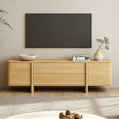 Meuble télé à bords arrondis de 70,86 po Aditya, console multimédia avec 2 portes et 2 tiroirs, tablettes de rangement réglables pour le salon