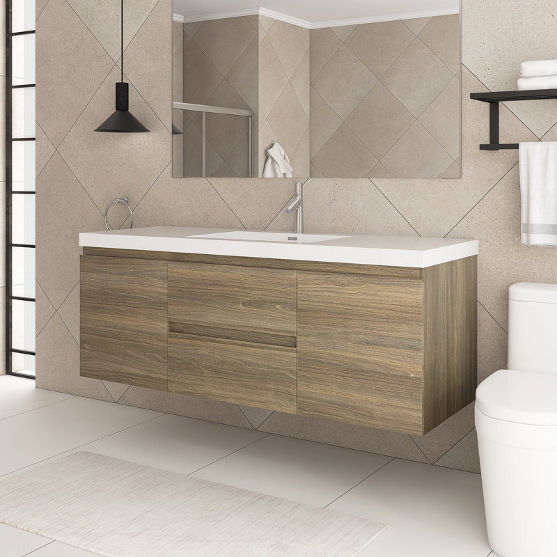 Oxce 60'' Single Bathroom Vanity with Resin Top, Ash Gray