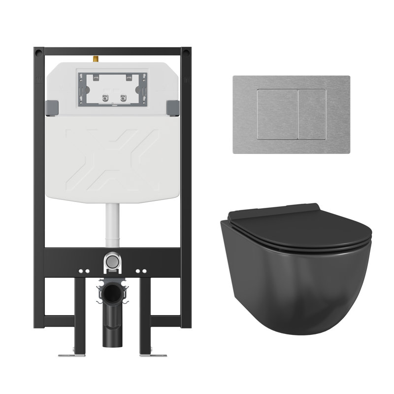 Hampton 2-Piece 0.8/1.6 GPF Dual Flush Elongated Bowl Wall Mounted Toilets with In-Wall Tank, Fits 2x4 Studs (Seat Included)