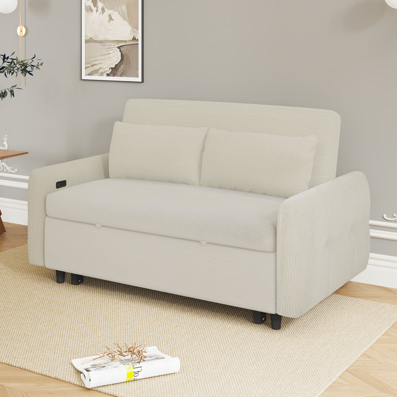 Causeuse à accoudoirs carrés 56,23 po Velko, Beige