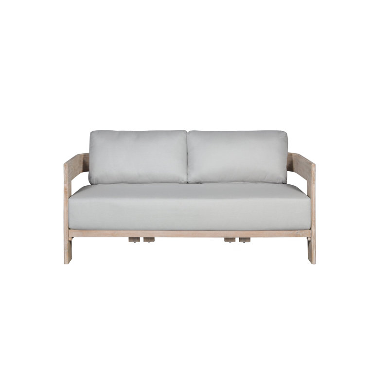 Causeuse d'extérieur avec coussins de 72,5 po de largeur Ezykiel, Gris clair, Blanc