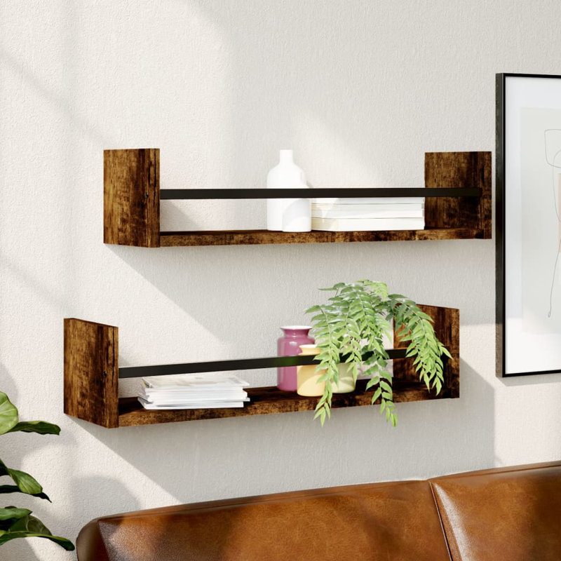 Adolina 2 Piece Floating Shelf, 14 cm H x 23.62 cm W x 16 cm D, Smoked Oak