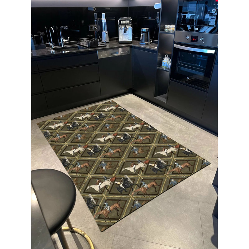 Tapis vert en polypropylène tissé à la machine Kishla, Rectangle 5 pi 1 po x 7 pi 10 po